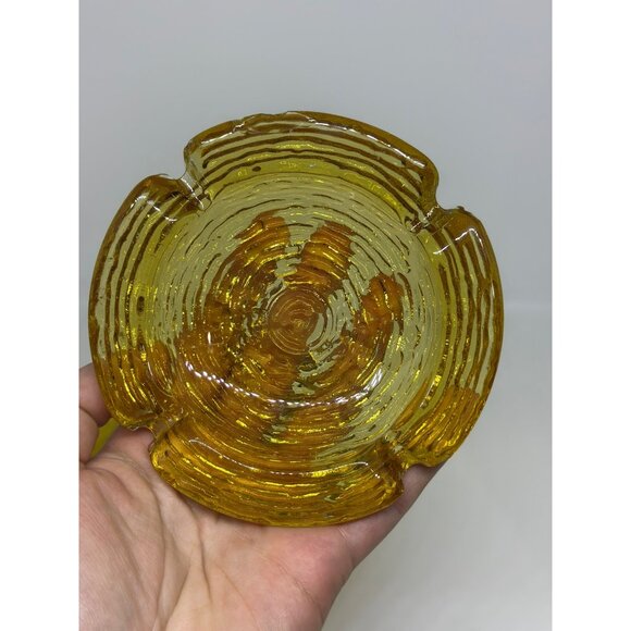 VTG 1970's Anchor Hocking Soreno Woodgrain Style Heavy Ashtray Amber Set of 2 - Picture 3 of 10